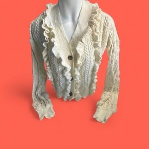 Title Runway Cream Ruffle Cable Knit Cardigan Size Medium Cottagecore